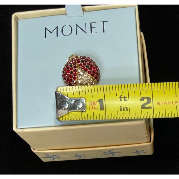Vtg Monet Ladybug Brooch Pin Pave Crystal Rhinestone Red Black 7/8" Gold Tone - Picture 8 of 9